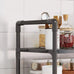 Top section of kitchen storage rack with jars and utensils, highlighting sturdy frame and multi-layered shelf for organized kitchen use.