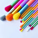 Vibrant 15-piece Colourful Makeup Brush Kit featuring soft wool fiber bristles for contouring, concealers, and eye makeup application.