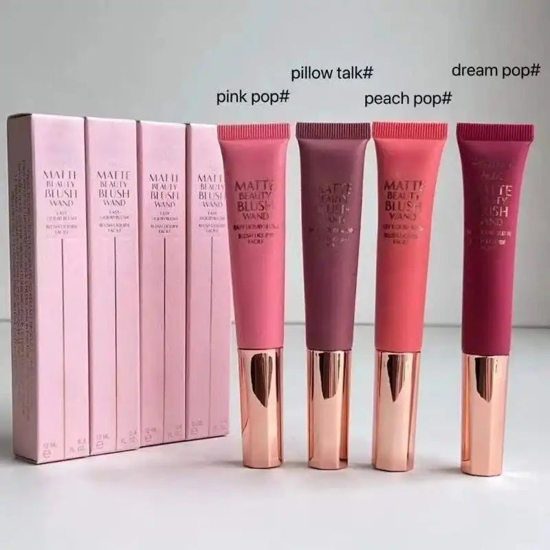 Makeup Blusher Tool with Matte Blush Wands in Pillow Talk, Pink Pop, Peach Pop, and Dream Pop shades