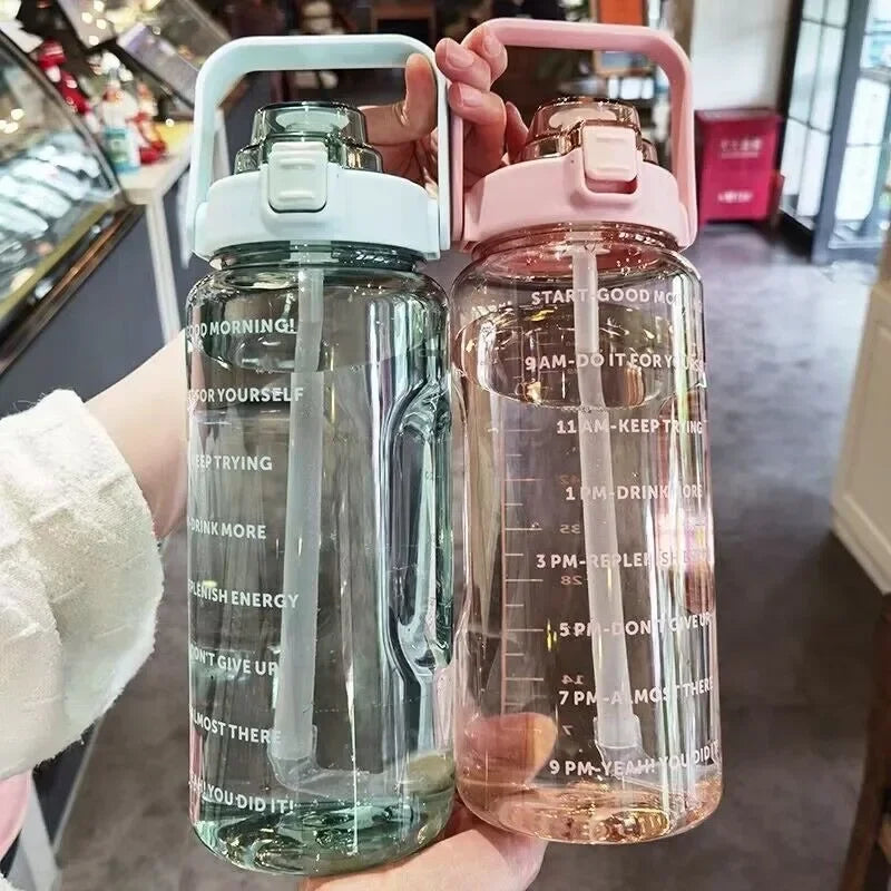 2 Liters Plastic Kettle Large Portable Travel Water Bottle with Straw  Sports Fitness Cup High Value Big Fat Cup Adult Universal beyutihealth