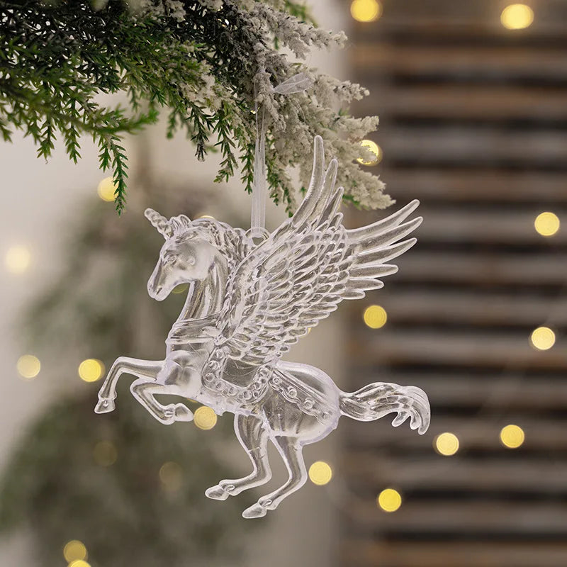 Christmas Tree Decoration Items, Unicorn, Bird, Elk, Transparent Acrylic Tree Hanging Christmas Deer Xmas Tree Christmas Decor beyutihealth