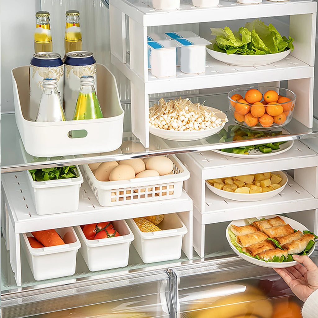 Kitchen cabinet organizer multifunctional stackable refrigerator plastic storage rack for dishes and cups