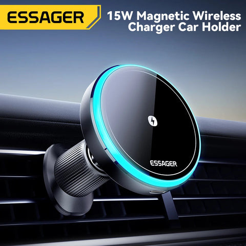 Essager Magnetic Wireless Charger Car Phone Holder 15W RGB Seven Color Light Fast Charging Mount Stand For IPhone15 14 13Android beyutihealth
