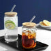 350ml/550ml Glass Cup Cola Cold Drink Water Cup with Bamboo Lid Coffee Milk Juice Straw Mug Beer Can Drink Home Breakfast Cup beyutihealth