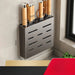 Wall-mounted stainless steel knife storage box with slots for kitchen knives and wooden knife holders