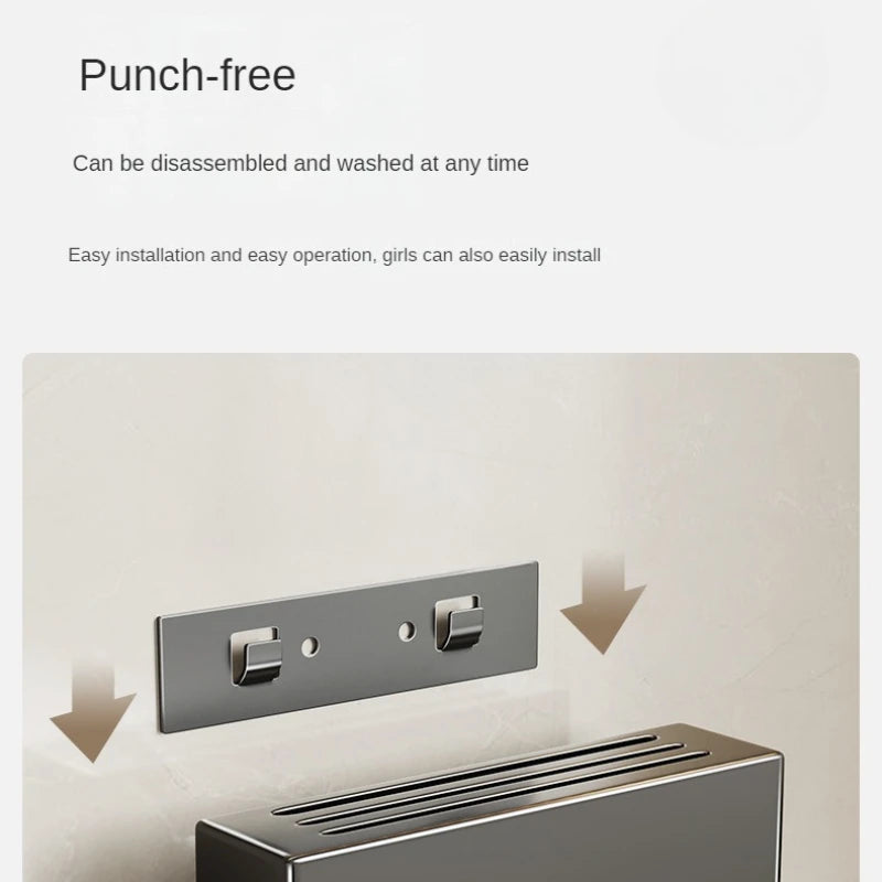 Wall-mounted punch-free knife holder with metal slots for kitchen organization