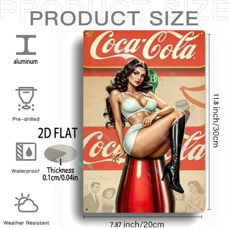 Brand new home decor signage, waterproof and durable, 8-inch x 12-inch square, retro-style aluminum fun sign: "Coca-Cola" beyutihealth