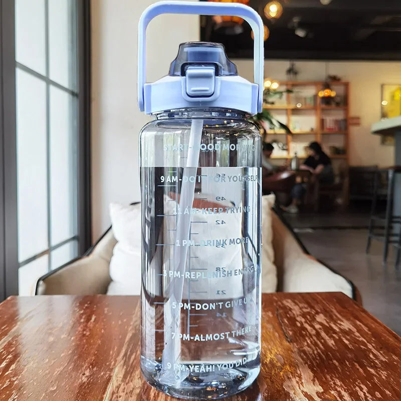 2 Liters Plastic Kettle Large Portable Travel Water Bottle with Straw  Sports Fitness Cup High Value Big Fat Cup Adult Universal beyutihealth