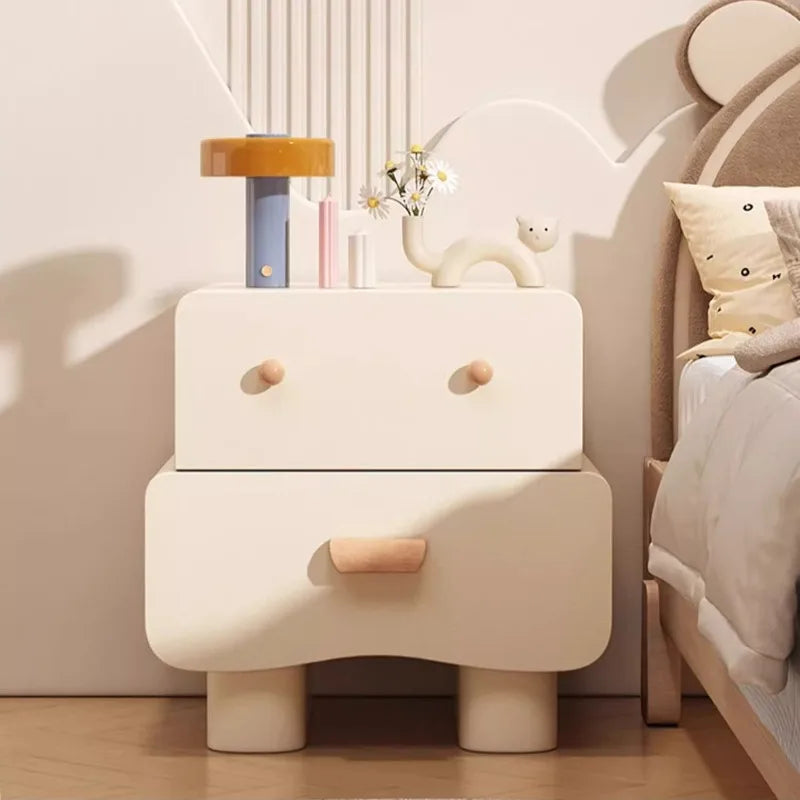 Solid wood nightstand in bedroom setting
