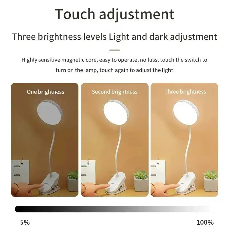 LED table lamp with touch control, adjustable brightness levels, night light, study stand, eye protection, foldable clamp