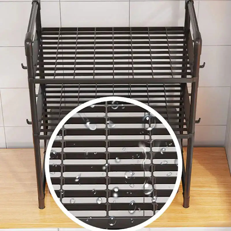 Multi-layer kitchen storage rack with microwave shelf and condiment organizer, ideal for countertop tidying and kitchen accessories display.