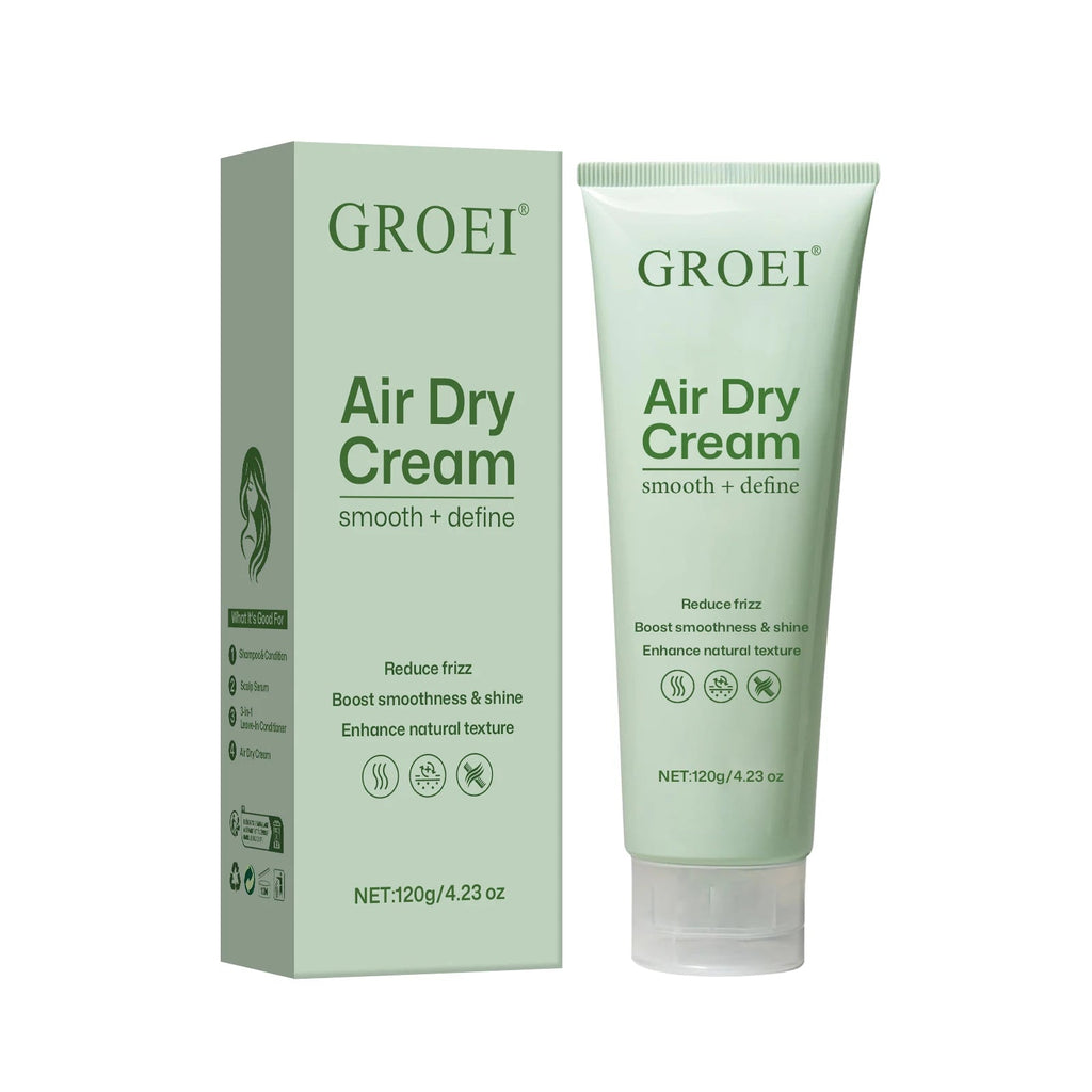 GROEI Air Dry Cream tube and box for hair styling