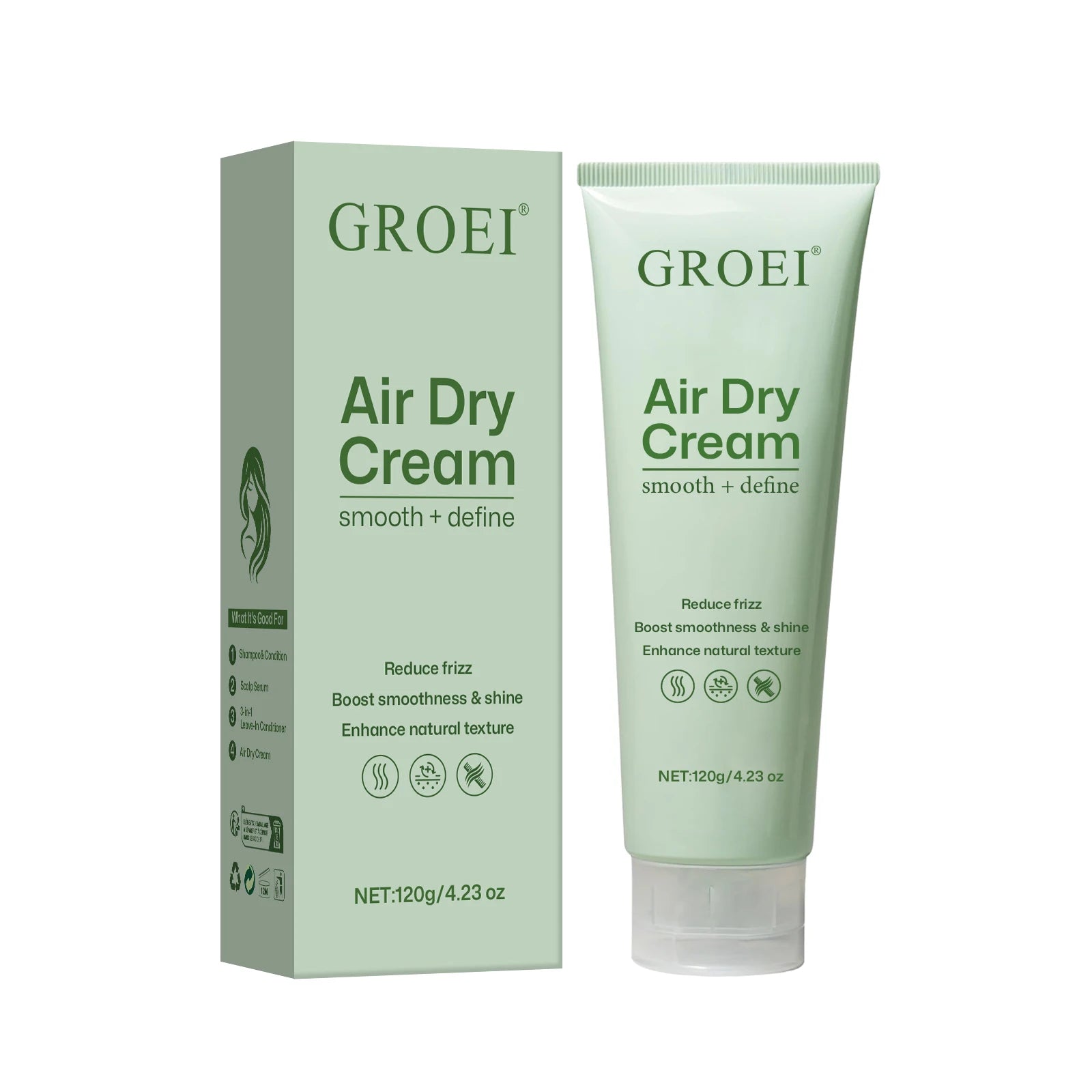 GROEI Air Dry Cream tube and box for hair styling