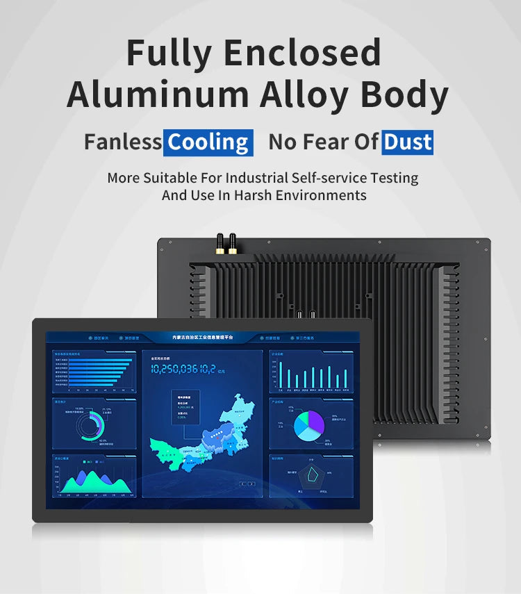 All in one industrial touch screen PC with aluminum alloy body and cooling system